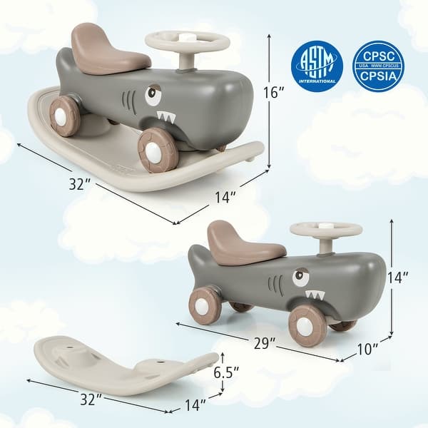 dimension image slide 1 of 2, Convertible Rocking Horse and Sliding Car with Detachable Balance Board - 32"L x 14"W x 16"H