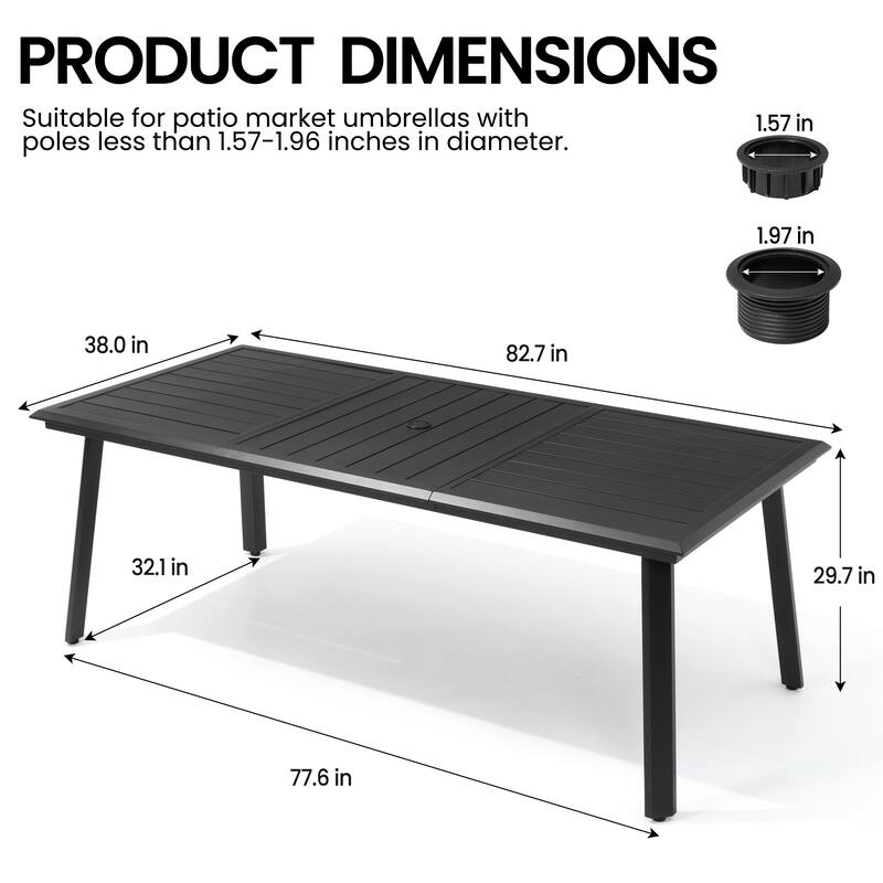 Outdoor Rectangle Aluminum Dining Table with Umbrella Hole