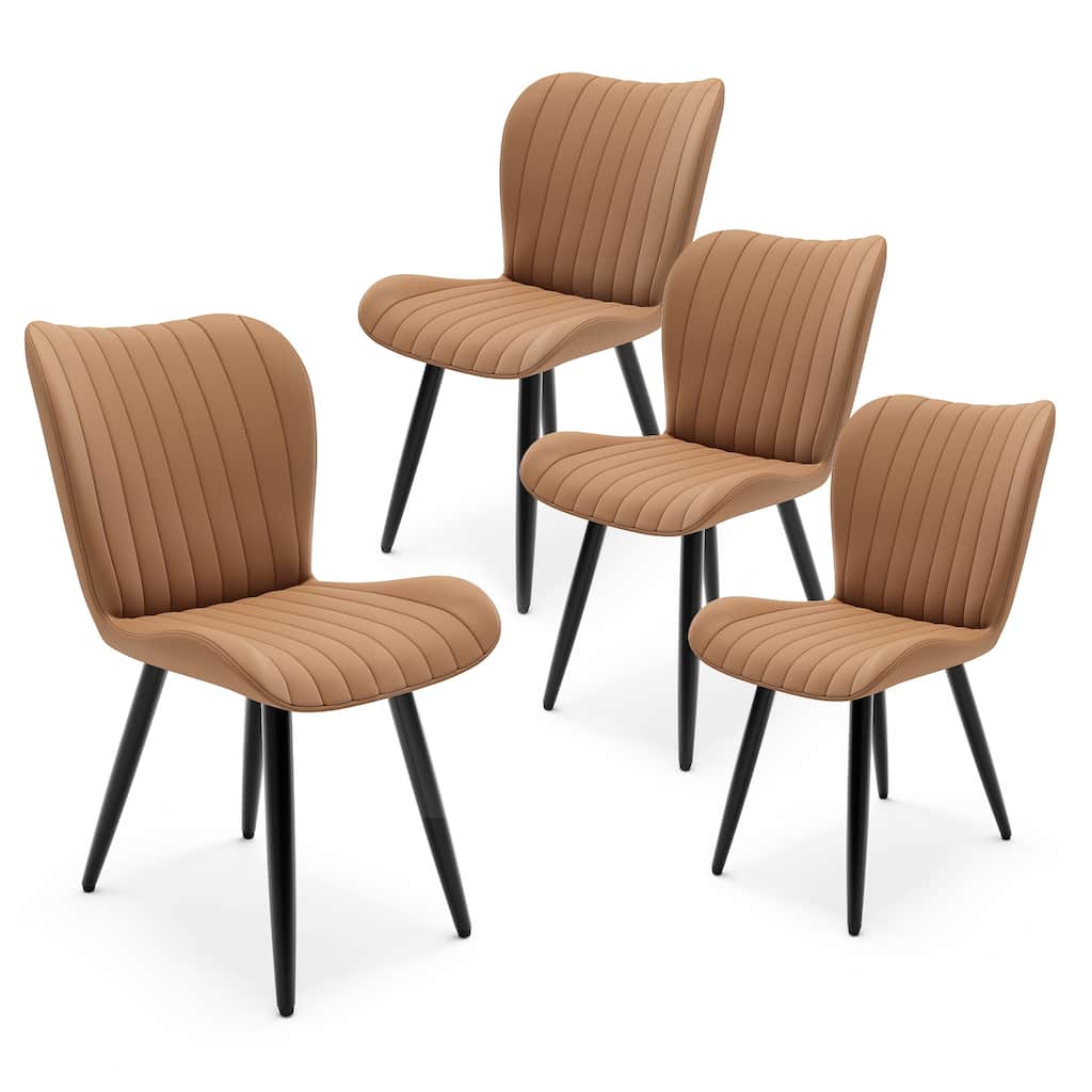 Set of 4 Modern PU Leather Dining Chairs with Thick Cushions & Metal Legs, Armless Faux Leather Side Chairs for Kitchen