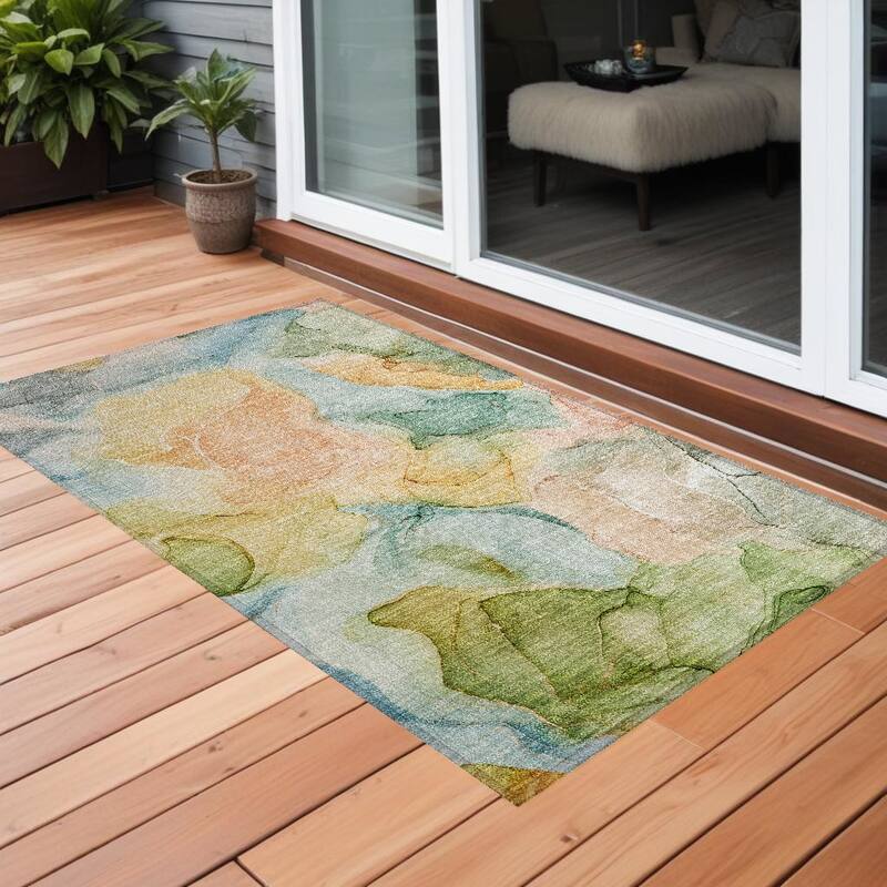 Dava Modern Art-Inspired Weather Resistant Timeless Fusion Outdoor Rug - 3' x 5' - Blue