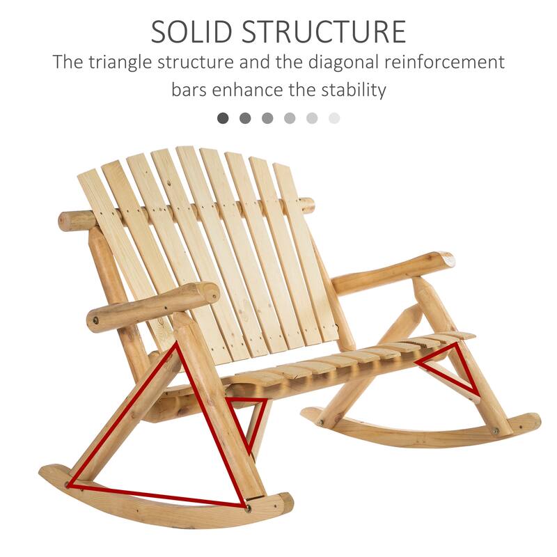 Outsunny 2-Person Wooden Adirondack Rocking with Slatted Design for Backyard, Porch, Poolside