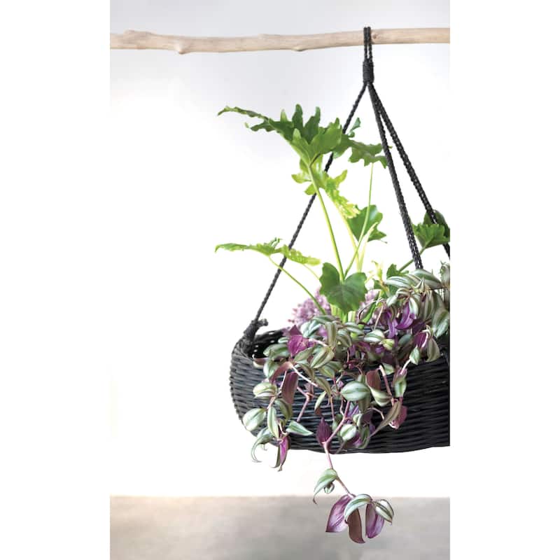 Hand-Woven Hanging Rattan Basket with Jute Rope Hanger - 95% Rattan, 5% Abaca Rope