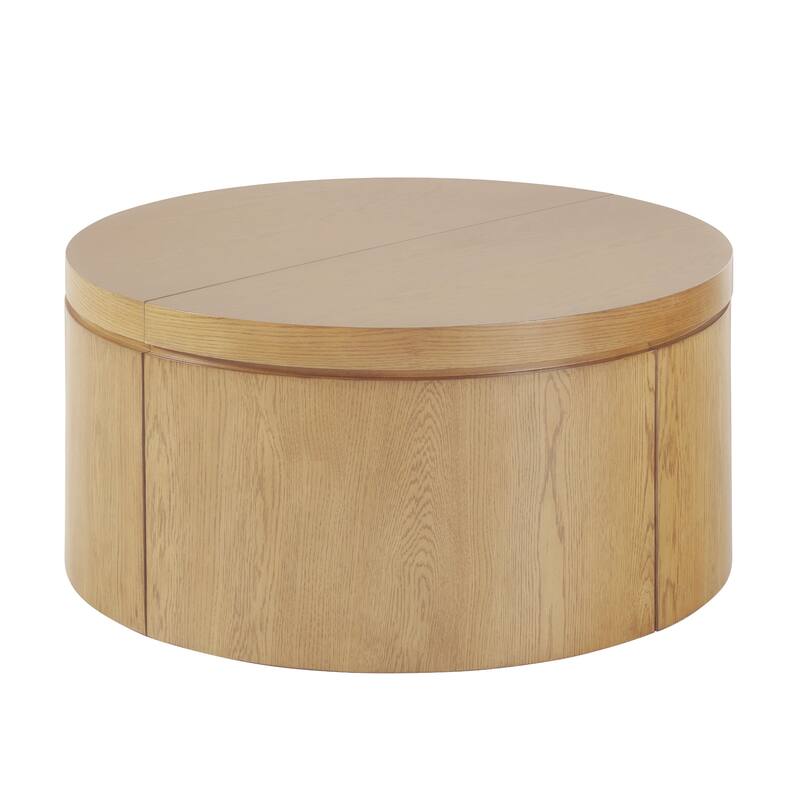 Walker Edison Modern Solid Oak Wood Veneer Round Coffee Table