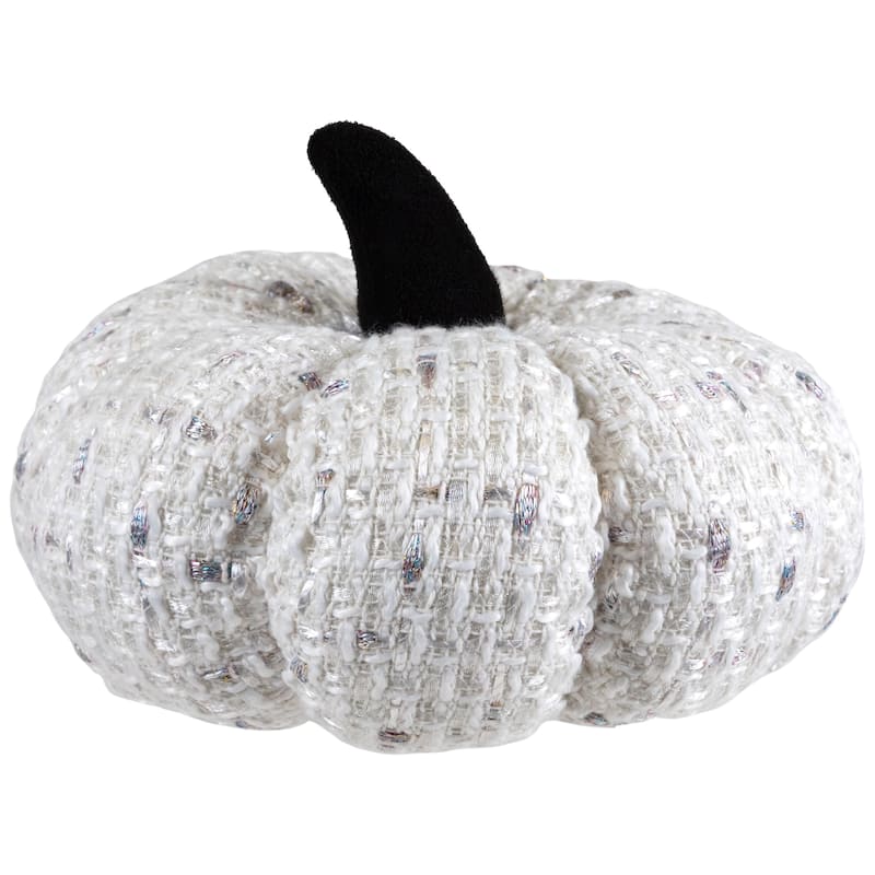 Windowpane Knitted Fall Harvest Pumpkin with Iridescent Thread - 7" - White