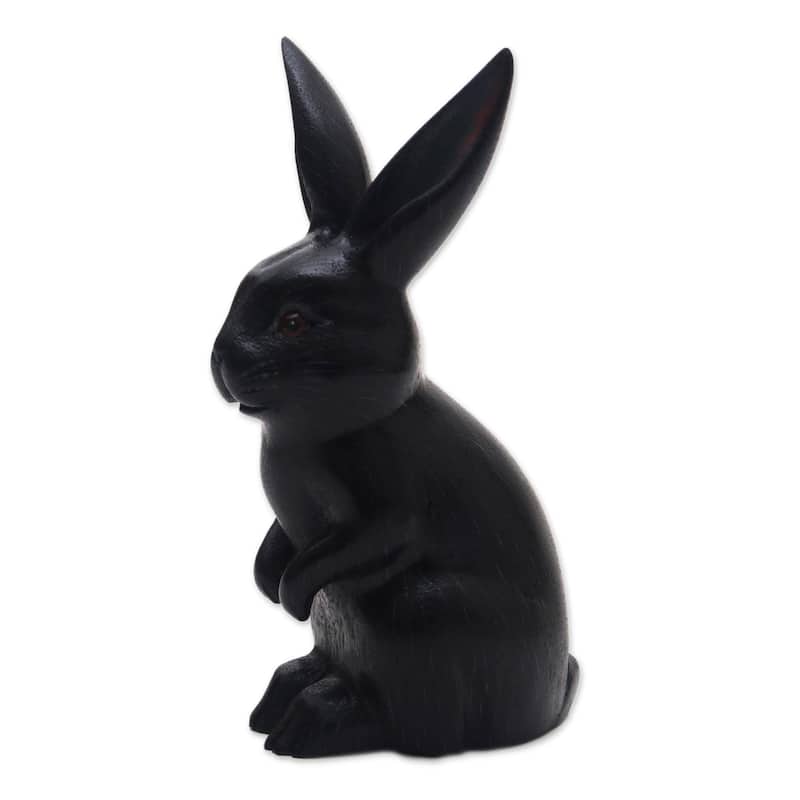 Novica Handmade Cute Bunny In Black Wood Sculpture