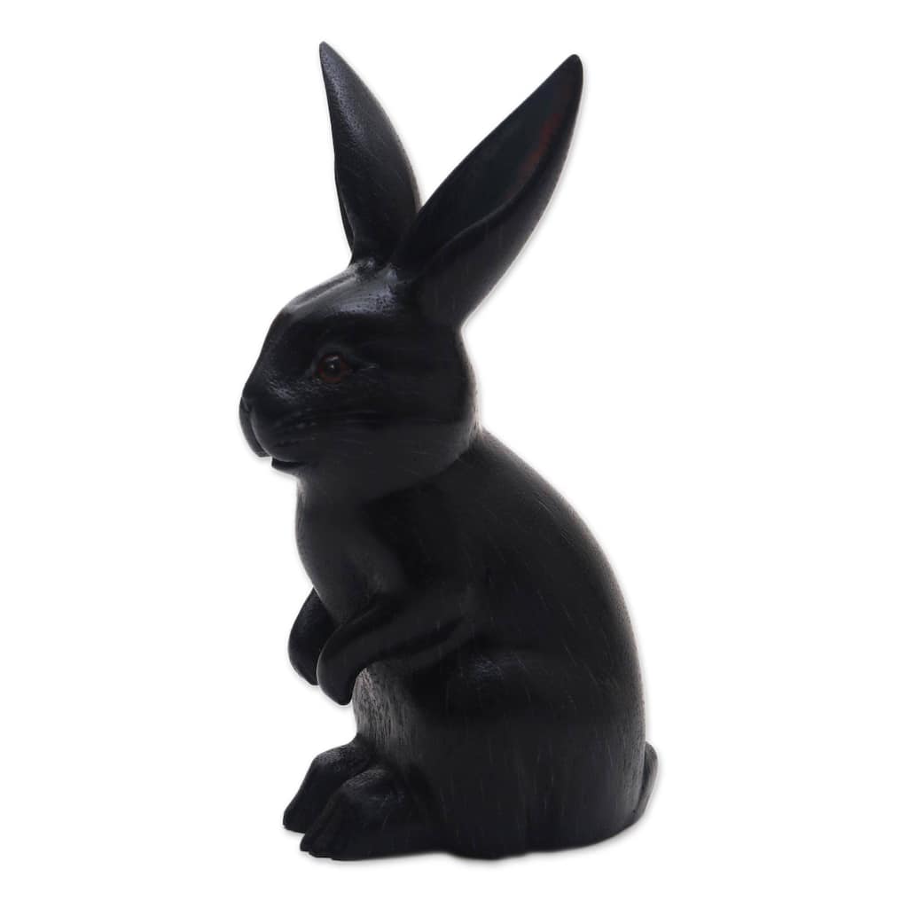 Novica Handmade Cute Bunny In Black Wood Sculpture