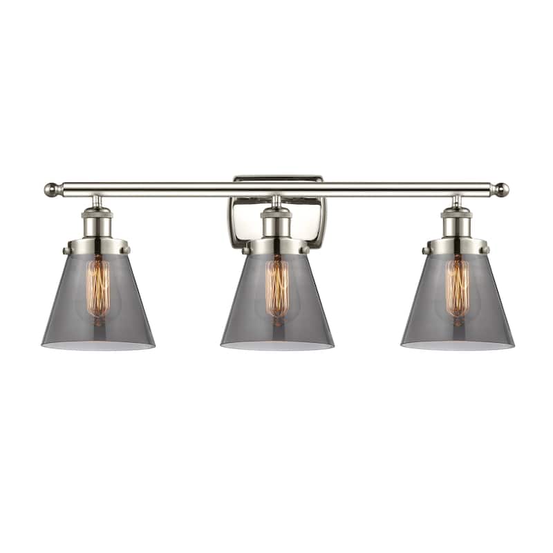 Innovations Lighting 916-3W-11-26 Cone Vanity Cone 3 Light 26" Wide - Polished Nickel / Plated Smoke