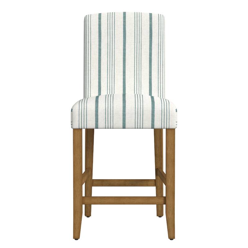 Pior Counter Stool Chair, Blue and White Stripe, Brown Wood Legs