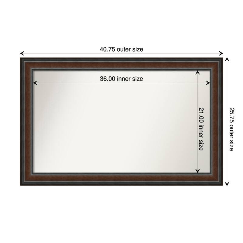 Cyprus Walnut Framed Non-Beveled Custom Wall Mirror, Bathroom Vanity Mirror - Outer Size: 40.75 x 25.75