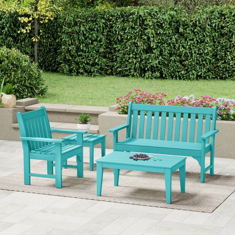 Polytrends Laguna Outdoor Patio 4-Piece Garden Chair and Porch Bench Conversation Set