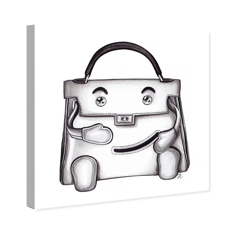 Wynwood Studio Canvas Fashion and Glam Doll Memories - Bag Buddy Gray and Silver Modern & Contemporary Wall Art Canvas Print