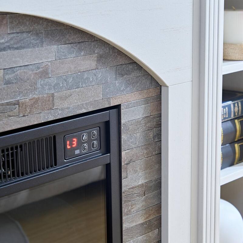 Classic 72 inch Electric Fireplace with Mantel White TV Stand Entertainment Center with Storage