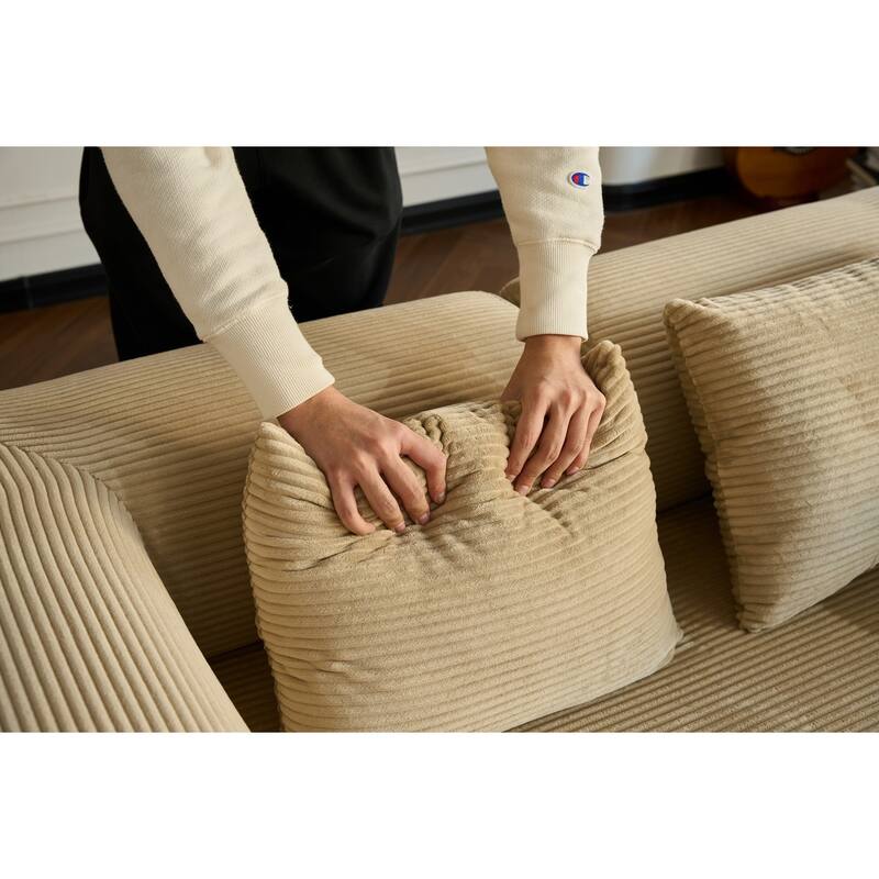 59.05'' Corduroy Convertible Sofa Bed with Cylindrical Pillow, Floor Sofa Lounge Couch