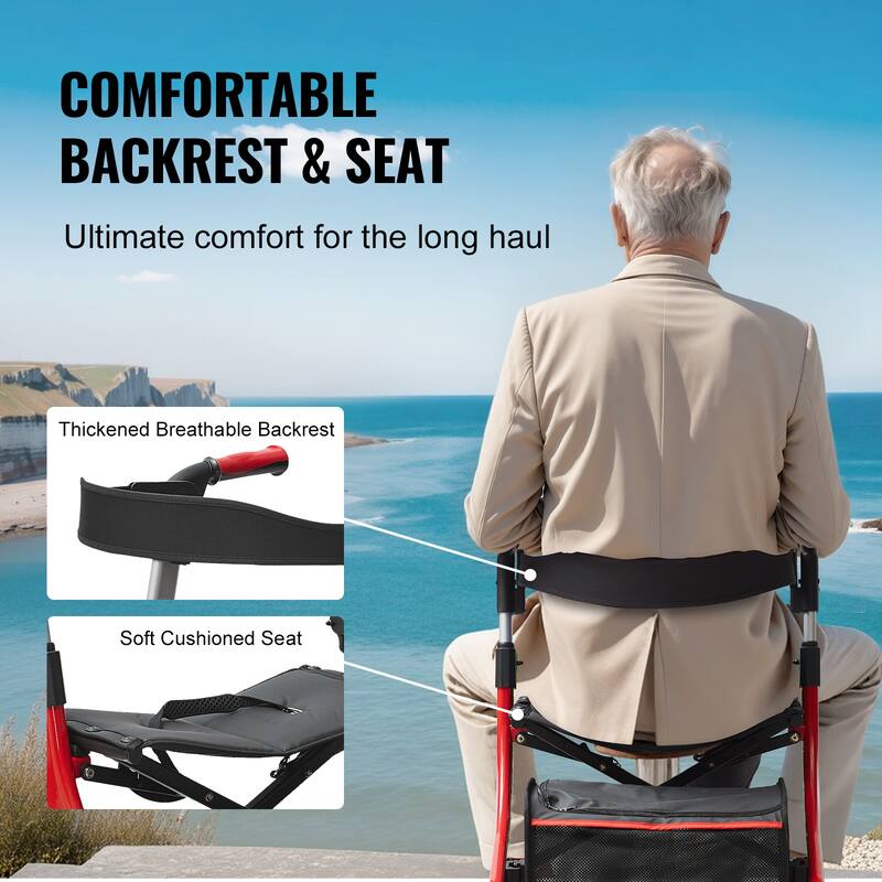 Folding Rollator Walker for Seniors and Adults, Lightweight Aluminum Rolling Walker with Seat and Adjustable Handle