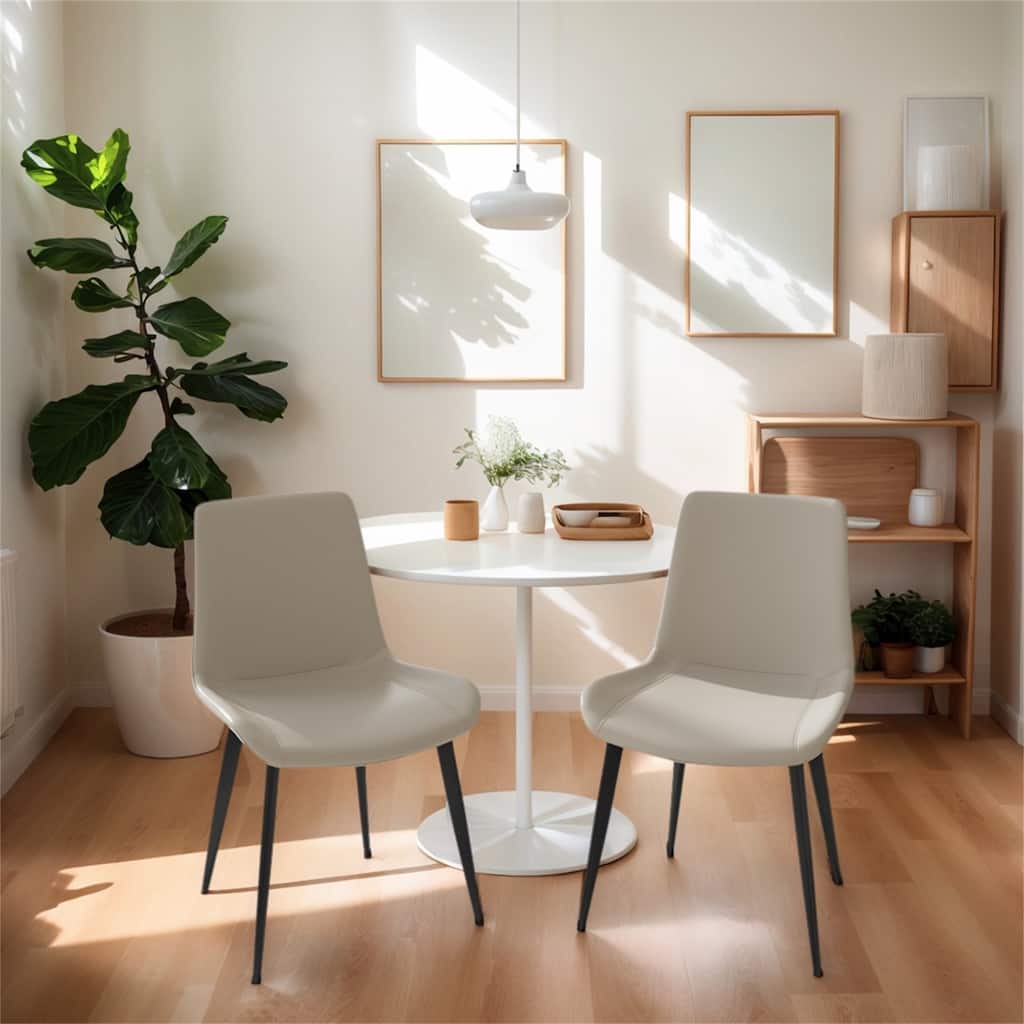 2 PCS Modern Dining Room Chairs, Upholstered Faux Leather Cushion Seat & Sturdy Metal Legs
