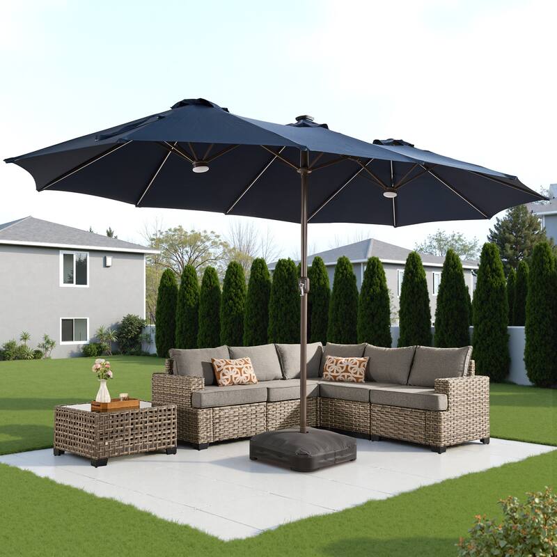 HOOOWOOO Outdoor Patio Umbrella with Solar Light