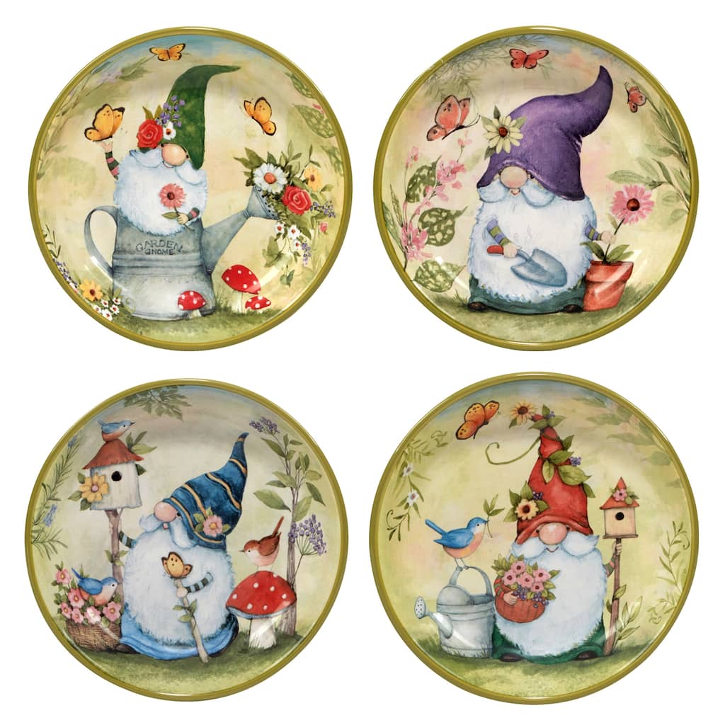 Certified International Garden Gnomes 38 oz. Soup/Pasta Bowls, Set of 4 Assorted Designs - 38 Oz.