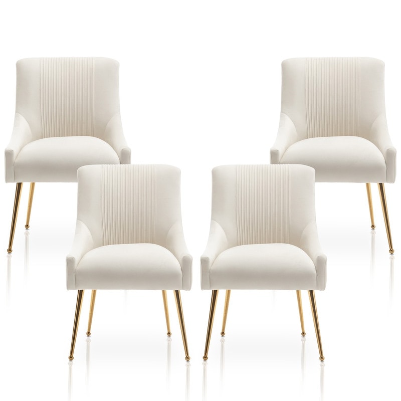 SEYNAR Modern Glam Boucle Pleated Velvet Dining Chair or Vanity Chair Set of 4 with Rear Handle