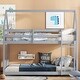 preview thumbnail 8 of 10, Twin over Twin House Floor Bunk Bed w/ Headboards, Footboards and Ladder, Rubber Wood Bunk Bed w/ Safety Guardrails, White