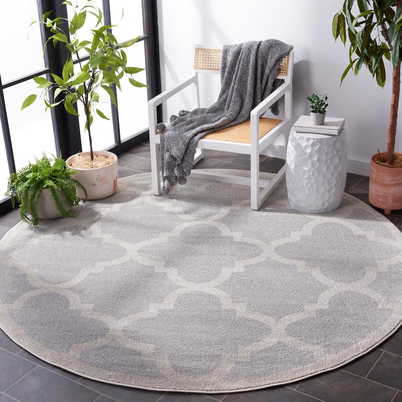 SAFAVIEH Amherst Elvana Modern Rug - 7' Round - Light Grey/Beige