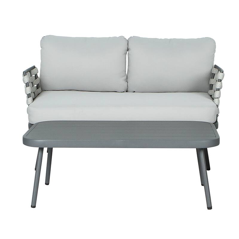 Christopher Knight Home - Cadence Rope and Steel Patio Loveseat and Table Set