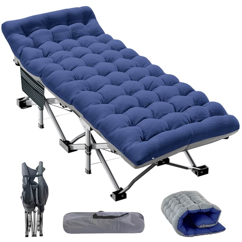 DoCred Folding Camping Bed Cot for Adults, Guest Bed with Mattress - Blue