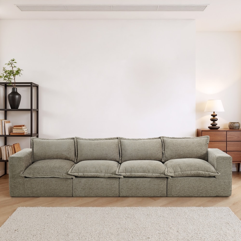 147.9" W Pillow-Top Chenille Upholstered Sofa Comfy Cloud 4 Seater Sofa