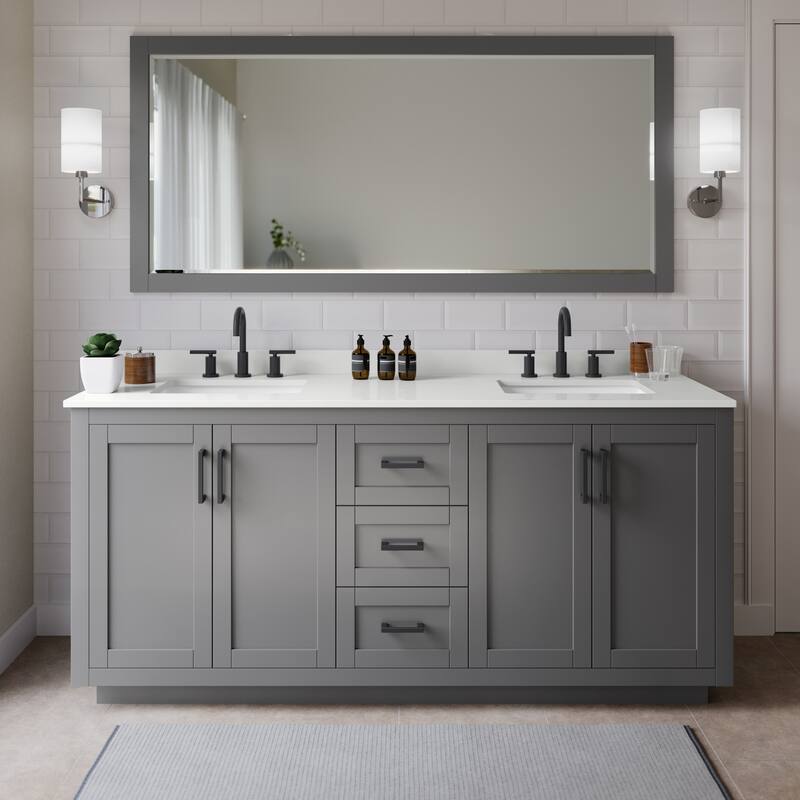 Wyndham Collection WCF292972D-QTZ-US3MXX Miranda 72" Free Standing - Dark Gray / White Quartz Top / Matte Black