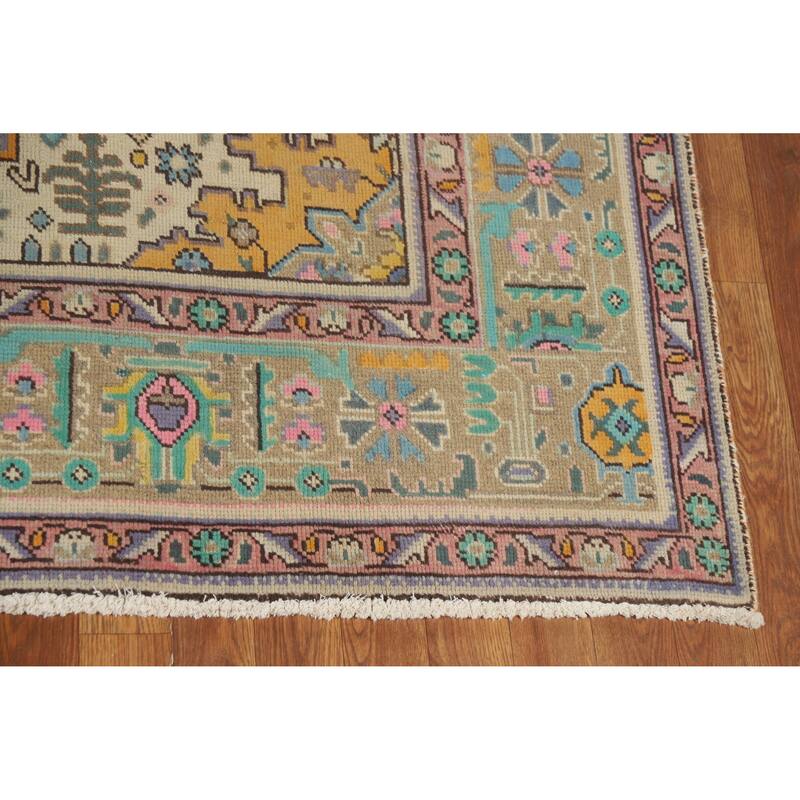Hand Knotted Oriental 100% Wool Carpet Traditional Floral Navy Blue & Blues Tabriz Area Rug - 9' 6'' X 6' 9''