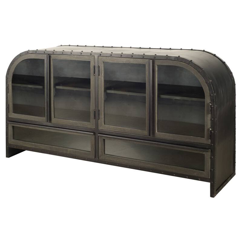 HomeRoots 62" Dark Brown Iron Two Drawer Sideboard with Four Glass Doors - 16.5' X '33.3' X '62.3