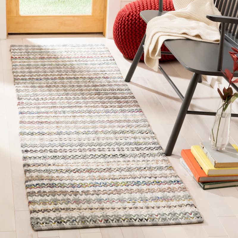 SAFAVIEH Handmade Flatweave Montauk Hermanda Casual Cotton Rug - 2'3" x 8' Runner - Grey/Multi