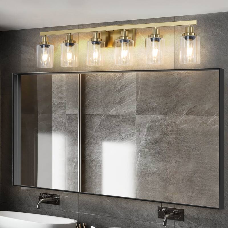 37" 6-Light Vanity Light with Clear Glass Shades, Modern Iron Metal Bathroom Wall Fixture for Mirror(No Bulbs)