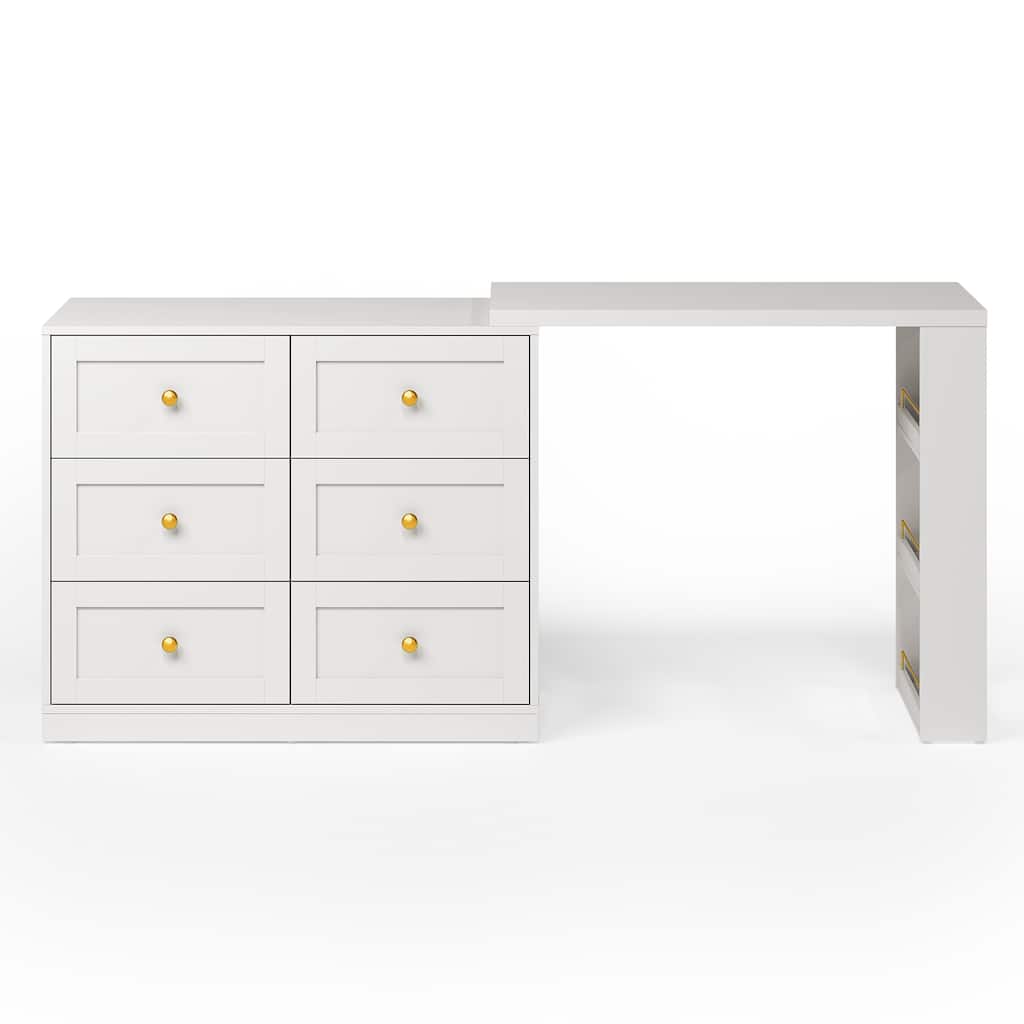 Extendable Makeup Vanity Desk with 6 Drawers