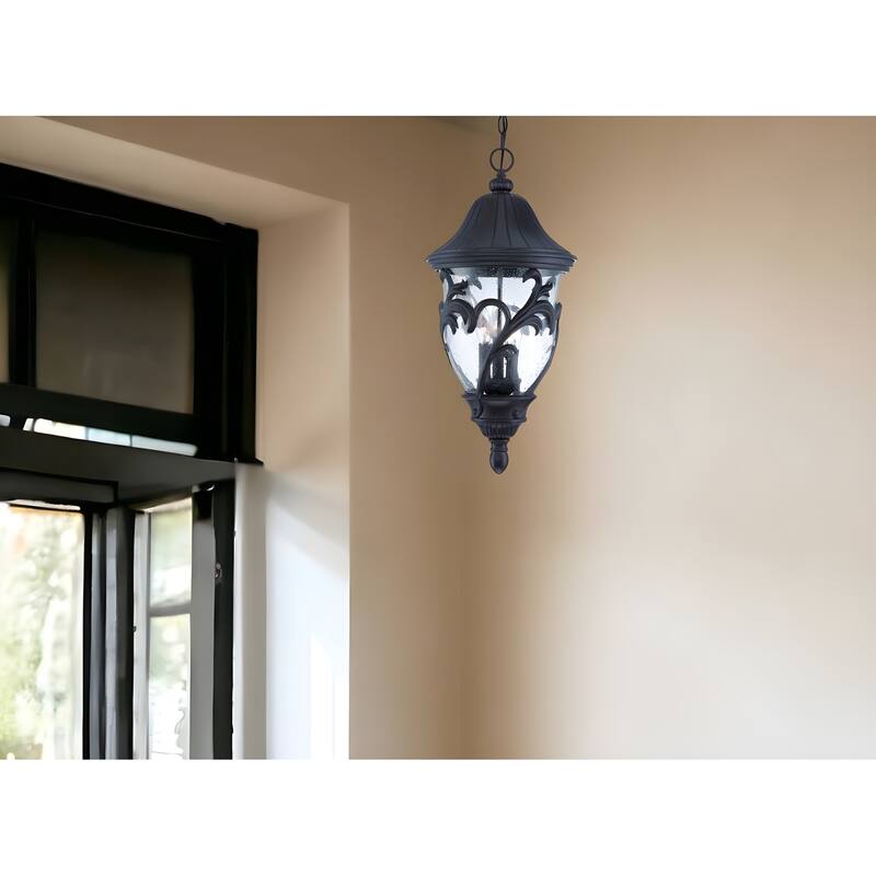 HomeRoots XL Three Light Matte Black Leaf Detail Hanging Light - 11.75' X '25' X '11.75 - 11.75' X '25' X '11.75
