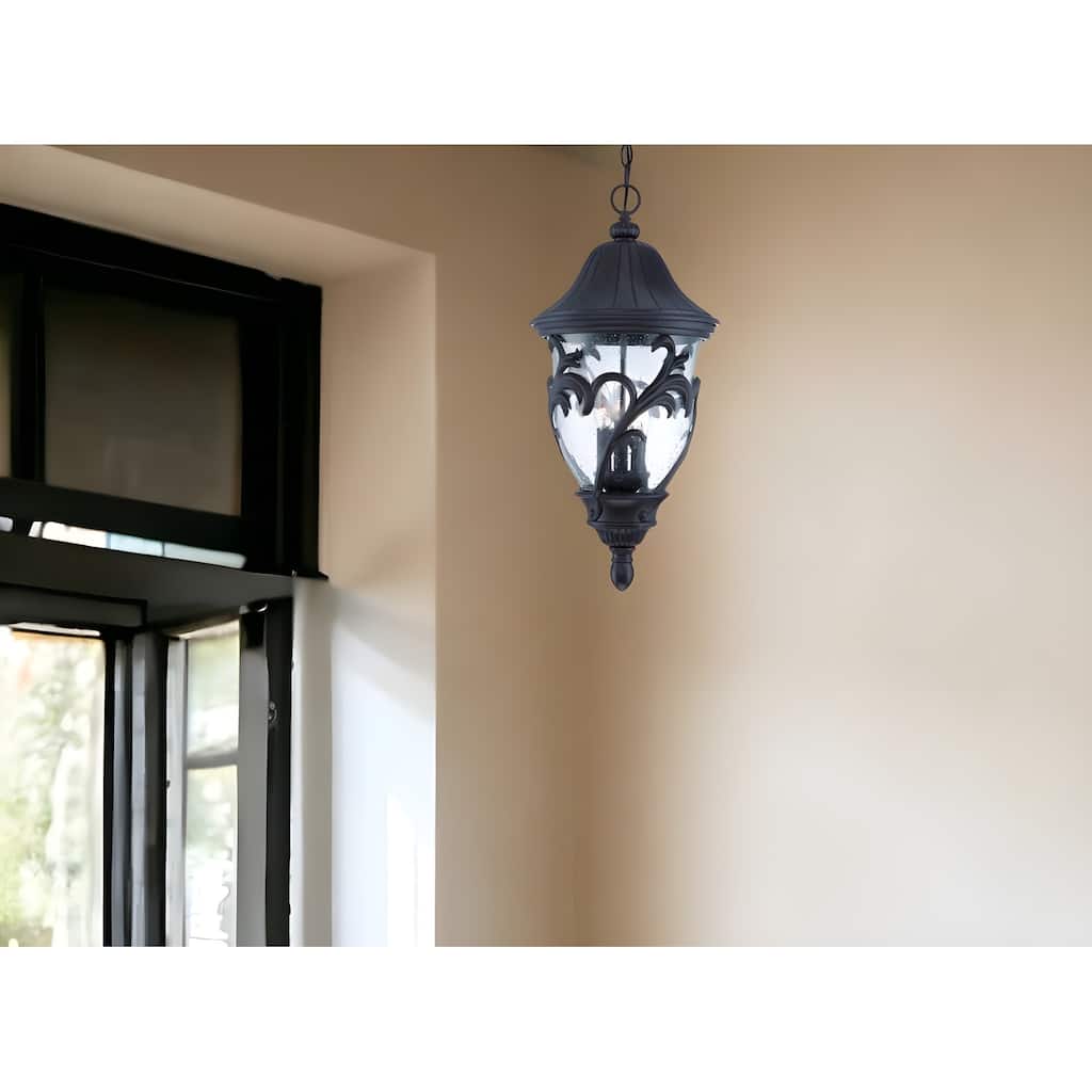 HomeRoots XL Three Light Matte Black Leaf Detail Hanging Light - 11.75' X '25' X '11.75