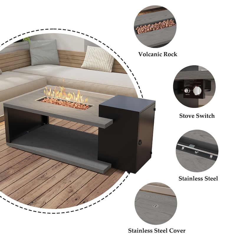 Outdoor Propane Fire Pit Table w/Hidden Tank Cabinet 50,000 BTU Gas Fire Table for Patio Deck CSA Certified