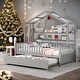preview thumbnail 30 of 40, Modern Twin Size Wooden House Bed Kids Bed with Trundle and Shelf,Playhouse Design