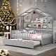 preview thumbnail 29 of 40, Twin Size Wooden House Bed Kids Bed with Trundle and Shelf for Home Grey
