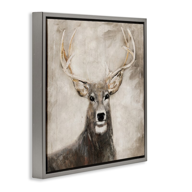 Stupell Gazing Deer in Neutrals Framed Floater Canvas Wall Art Design By Sally Swatland