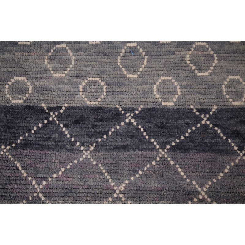 Grays & Blues Trellis Moroccan Oriental Rug Hand-Knotted Wool Carpet - 5'11"x 9'8"