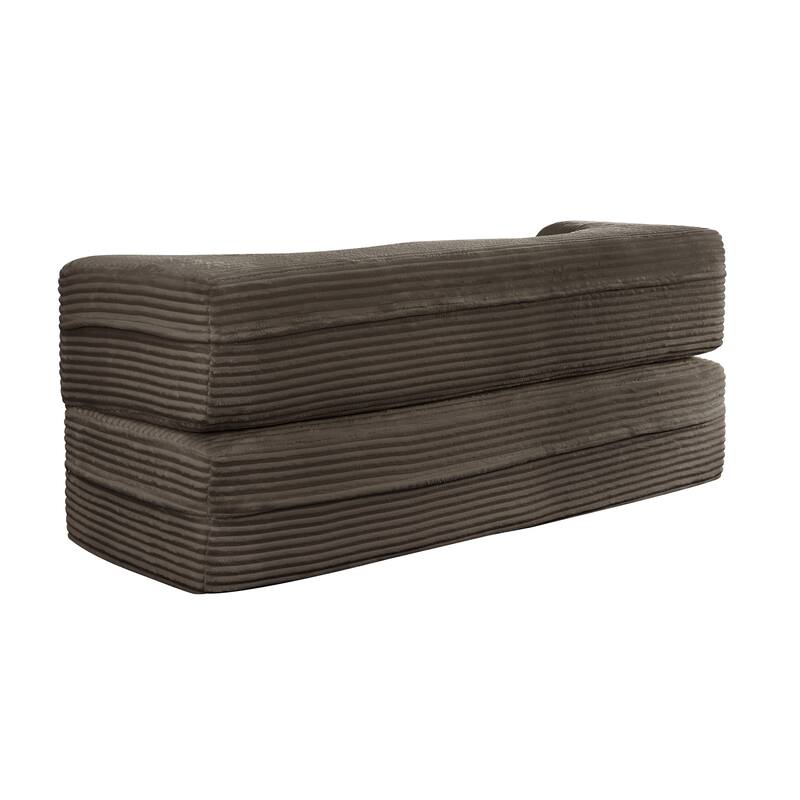 Floor Sofa With 2 Pillows,Convertible Plush Corduroy Foam-Filled Sleeper Sofa Bed,15" Full Size Folding Mattress,Guest Bed