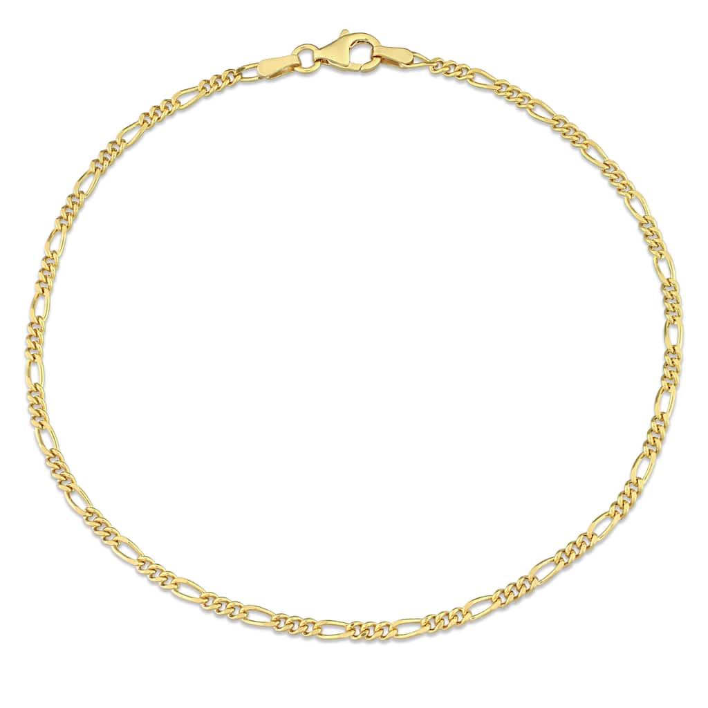 Miadora 2.2mm Figaro Chain Anklet in Yellow Silver - 9 in