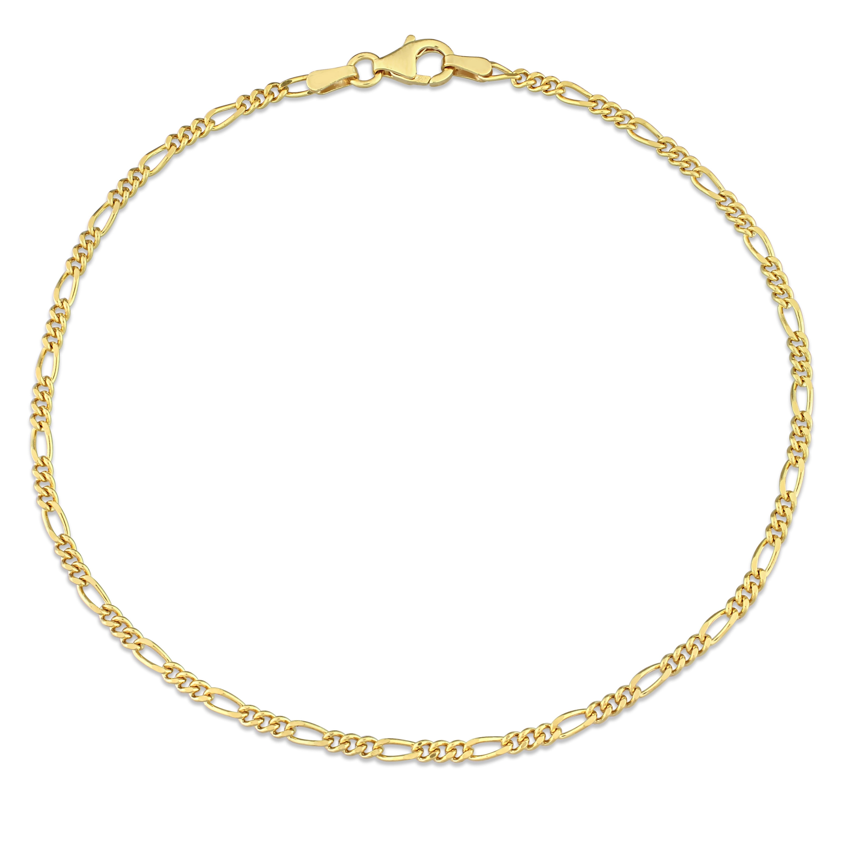 Miadora 2.2mm Figaro Chain Anklet in Yellow Silver - 9 in