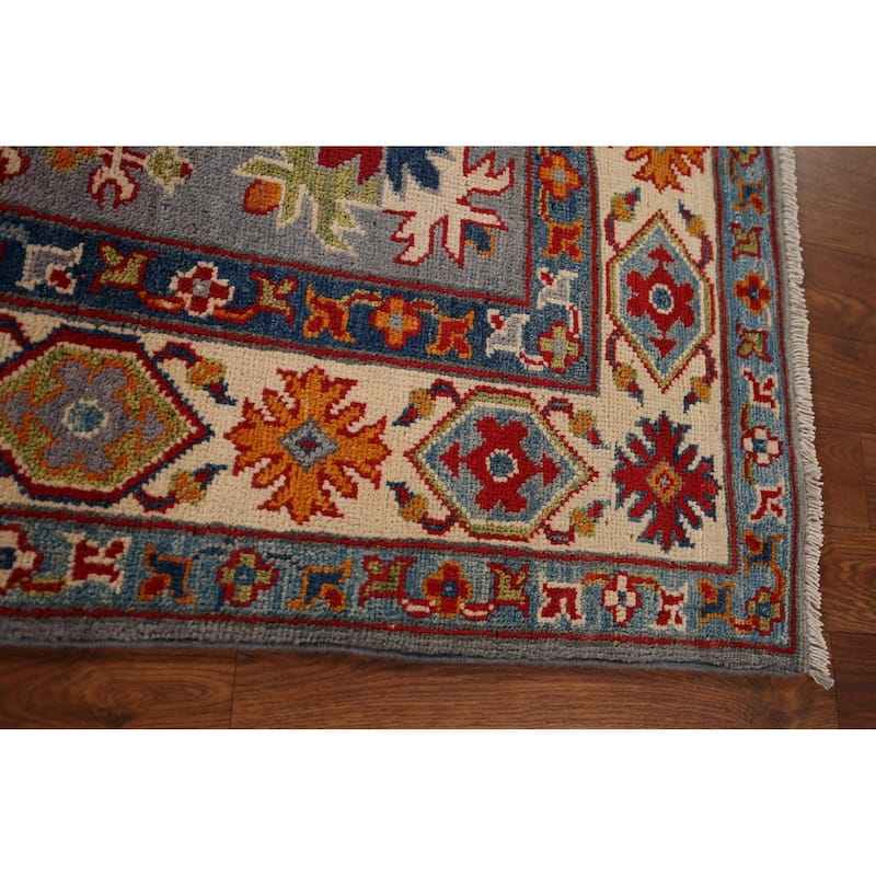 Gray Geometric Kazak Oriental Rug Living Room Handmade Wool Carpet - 4'9" x 6'9"
