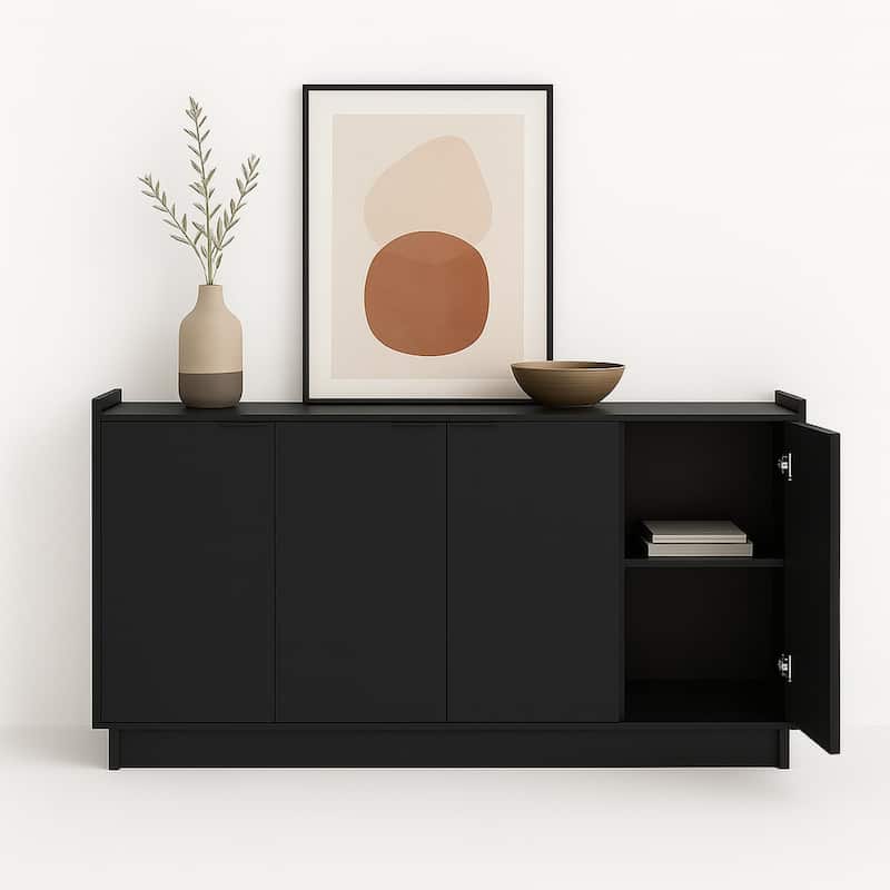 Prepac Simply Modern 4 Door 60" W x 30" H x 16" D Storage Cabinet - 60 in W x 30 in H x 16 in D - Black