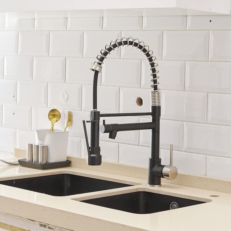 Commercial Kitchen Sink Faucet With Pull Down Sprayer Single Handle Matte Black Kitchen Faucet Single Hole Vanity Basin Taps - Matte Black & Brushed Nickel