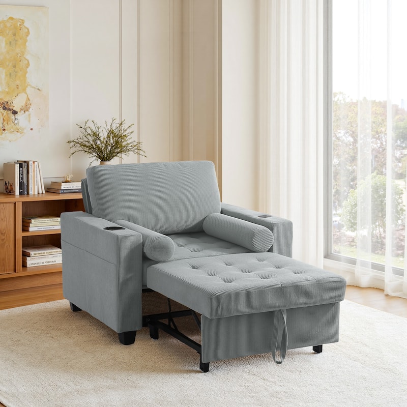 3-in-1 Pull-Out Sleeper Chair Bed Convertible Adjustable Lounge - Grey