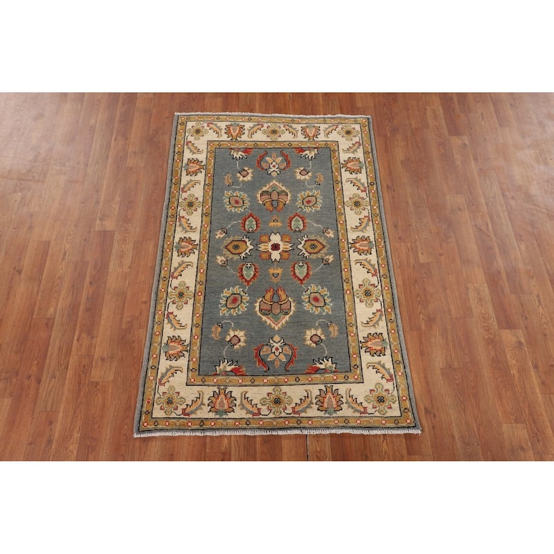 Floral Gray Oushak Accent Rug Handmade Wool Carpet - 3'2" x 4'11"