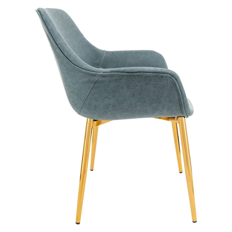 Markley Modern Leather Dining Armchair Set of 4 With Gold Metal Legs Accent Side Chair