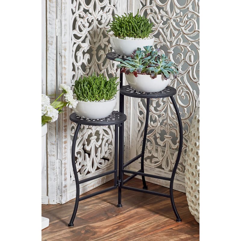 Metal Indoor Outdoor 3 Tier Floral Plantstand - Black